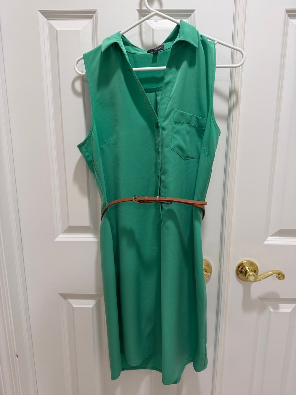 The Limited Sleeveless Teal-Green Midi Shirt Dress with Brown Belt size medium